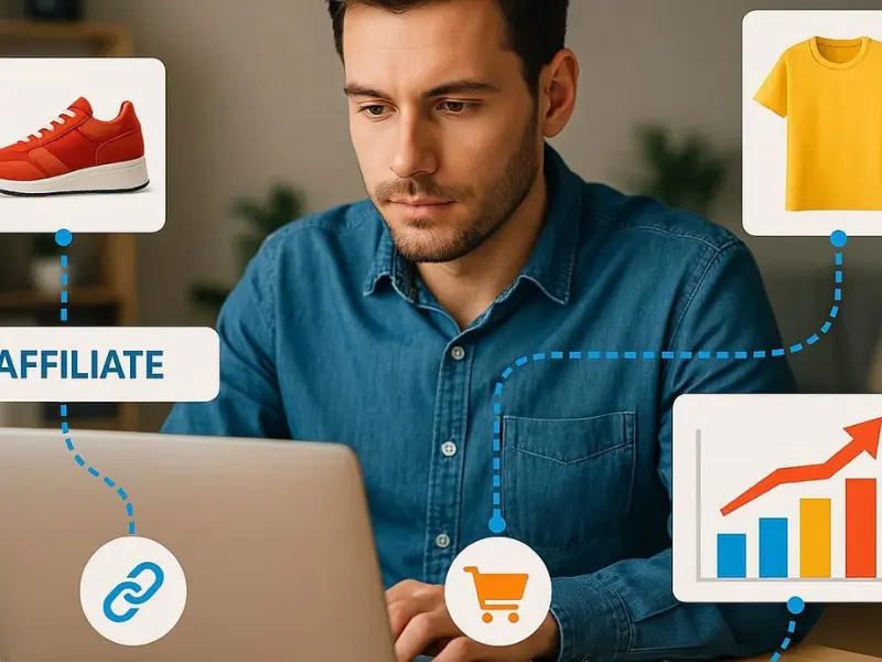 Affiliate marketer promoting products online and earning commissions