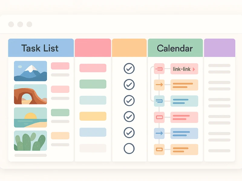 Airtable database with colorful grid view and task attachments
