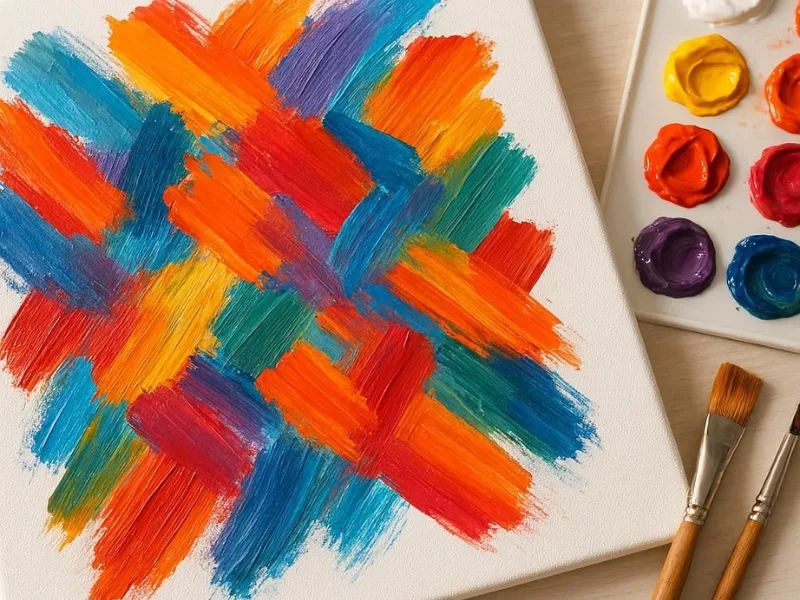 Abstract acrylic painting with colorful brush 