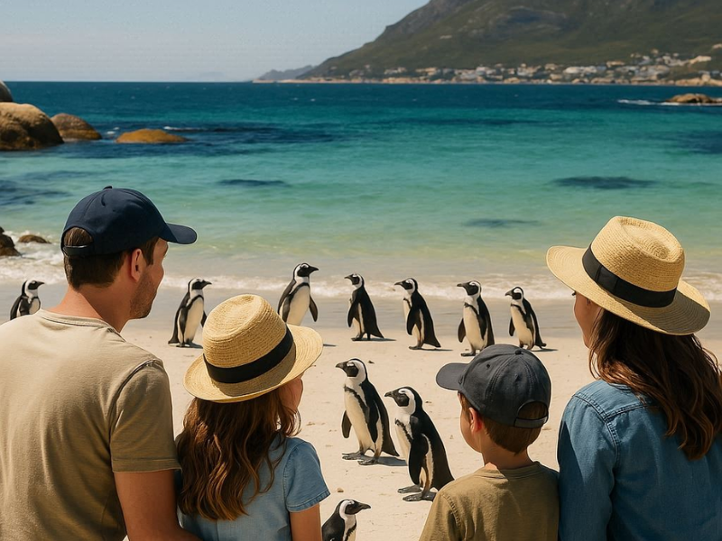 Family watching penguins at Boulders Beach Cape Town South Africa