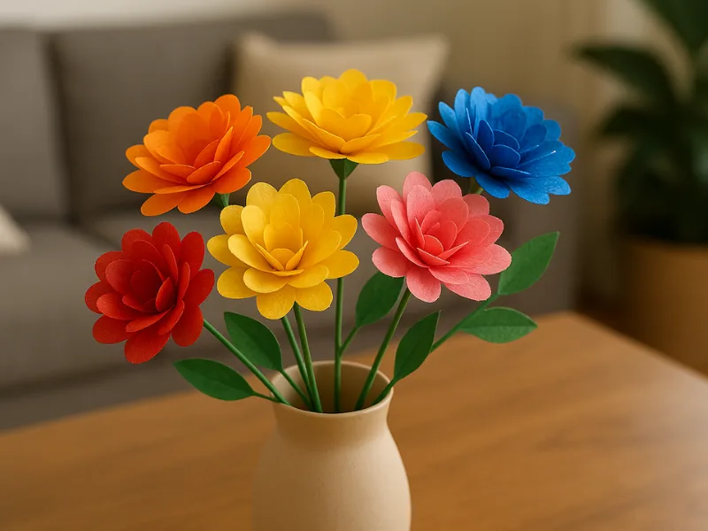 handmade paper flowers in a vase
