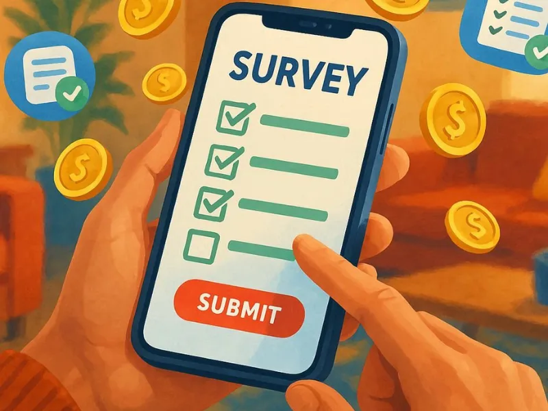 Person using a smartphone to take online surveys and complete microtasks