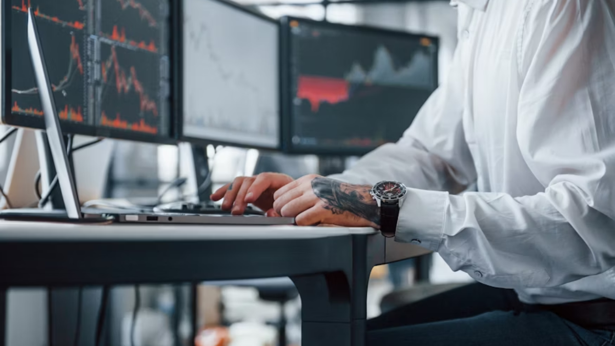 Global forex trading sessions in EST with digital world clock and market chart