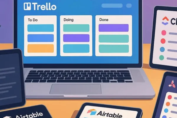 Collection of popular free project management software tools for 2025 displayed on digital screens