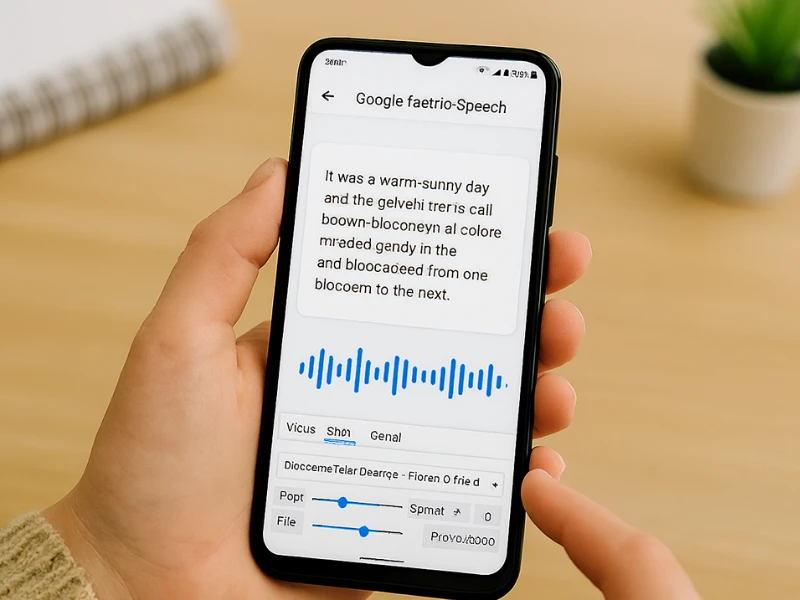 Google Text-to-Speech app reading an ebook aloud on an Android phone