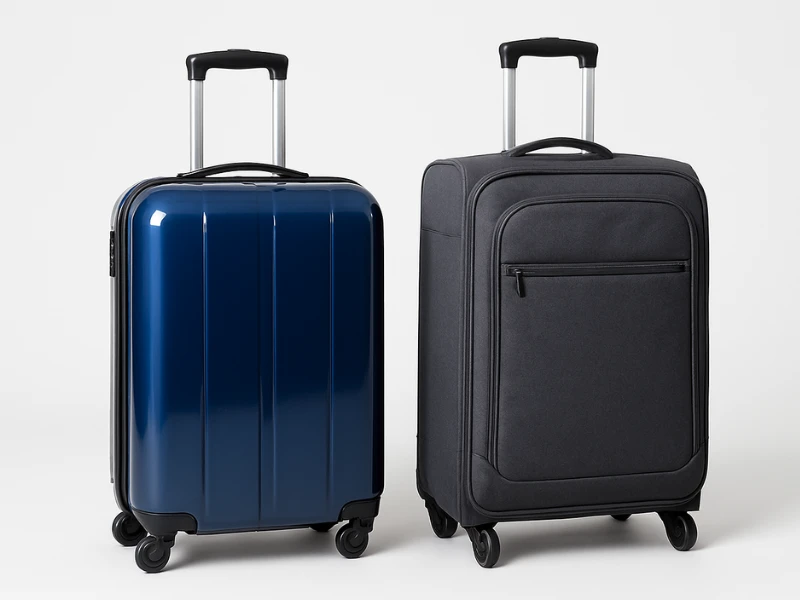 Side-by-side comparison of hard-shell and soft-side carry-on suitcases
