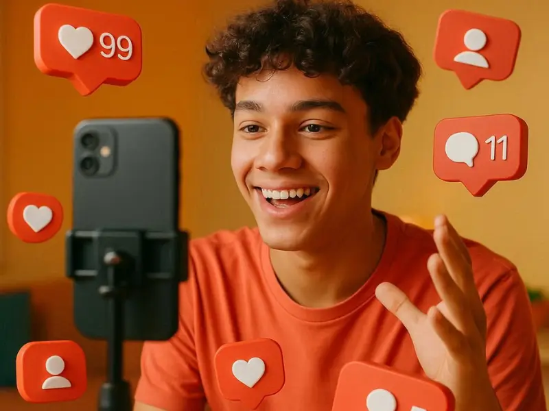 Micro-influencer earning money from phone through social media