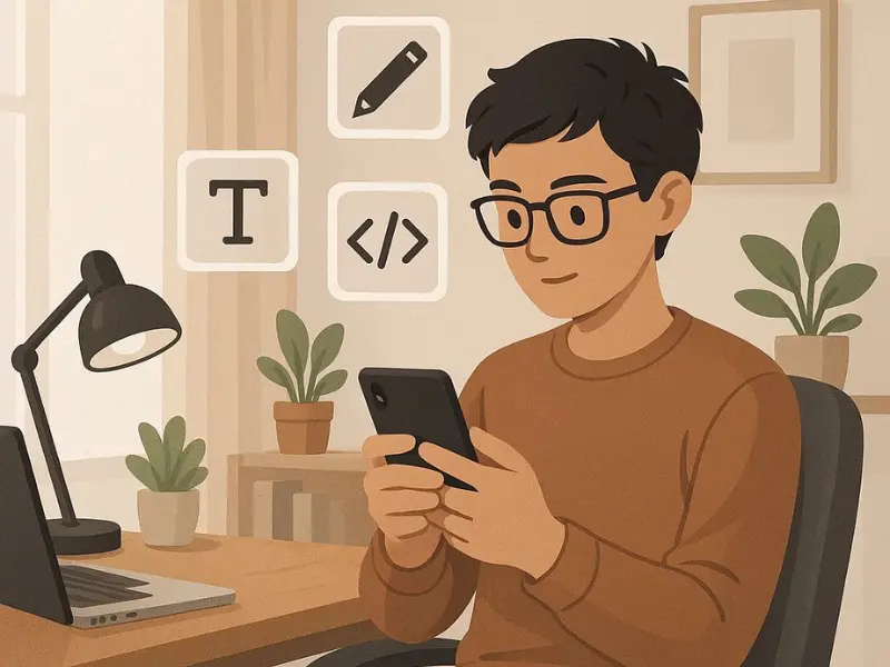 Freelancer working on mobile phone to make money from home