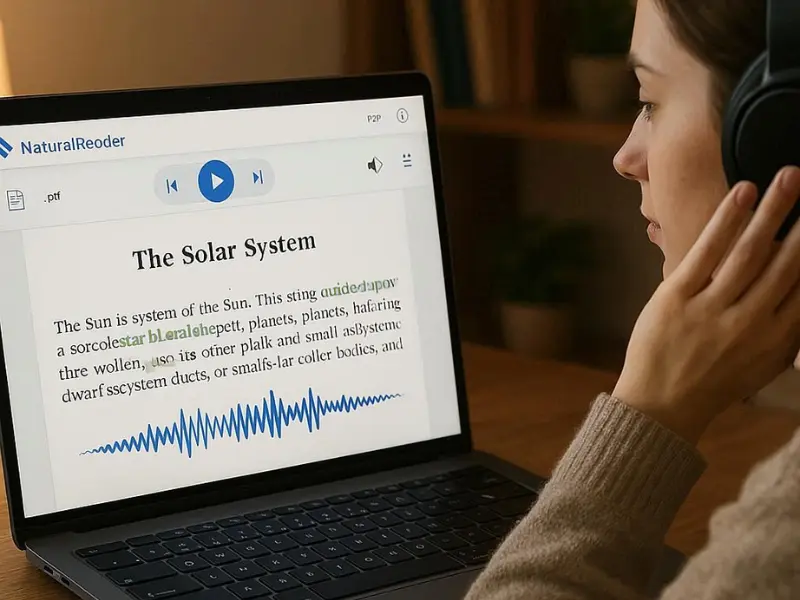 NaturalReader text to speech software interface reading a PDF document aloud