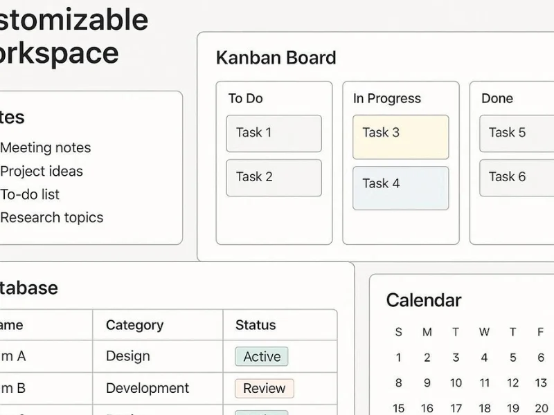 Notion workspace combining notes, tasks, and databases in one dashboard