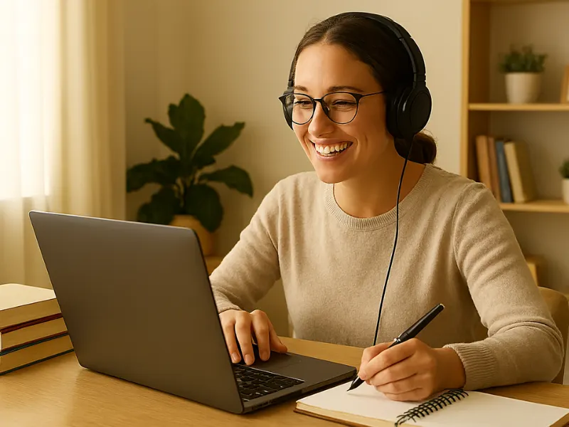 Online tutor teaching students through video call