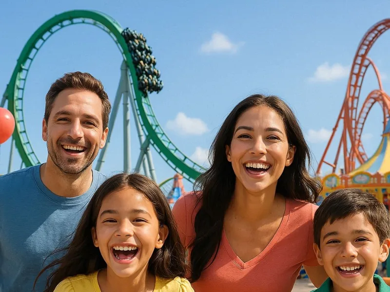 Family enjoying rides at a theme park in Orlando Florida
