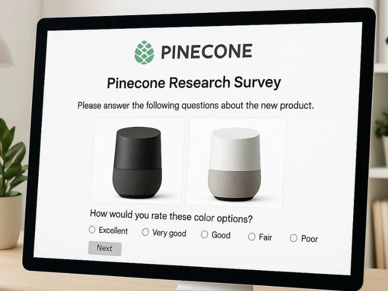 Pinecone Research survey form with exclusive product testing