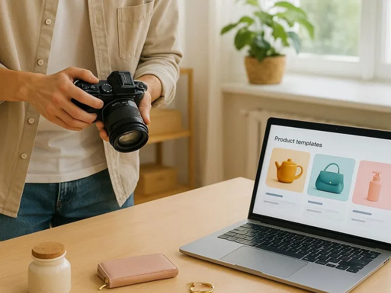Woman photographing products for online sale and creating digital downloads