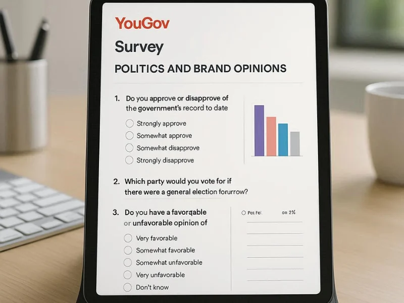 YouGov survey on politics and brands displayed on a tablet