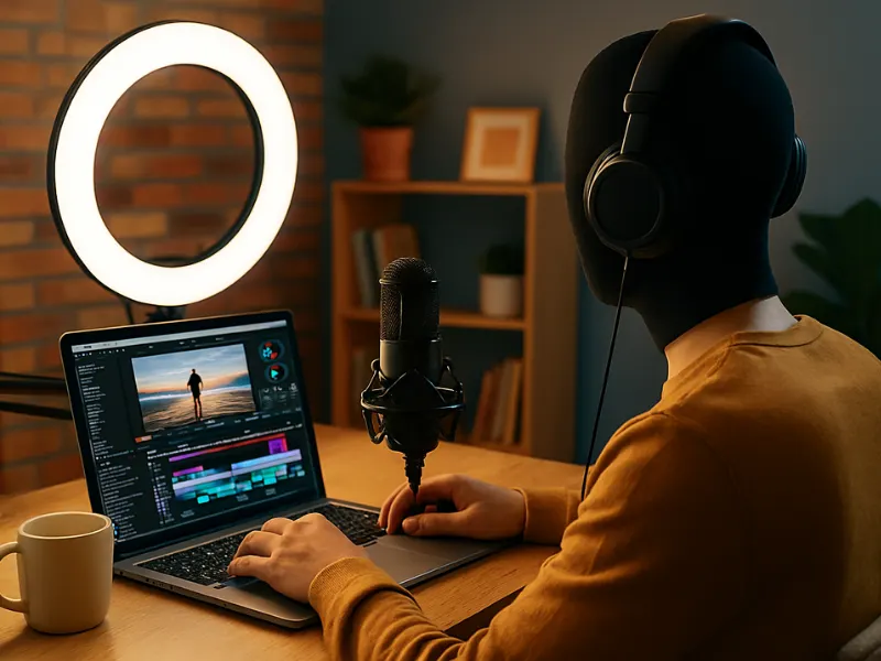 Content creator making YouTube videos at home