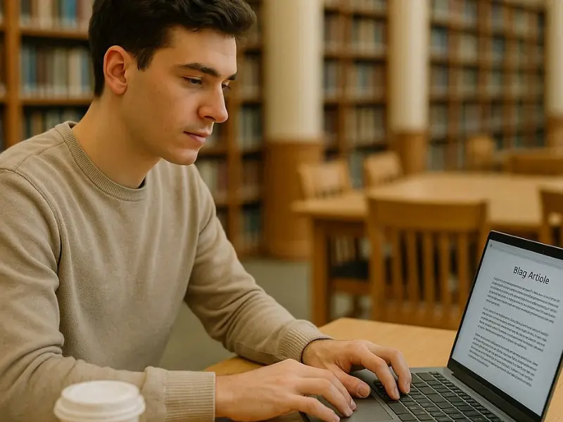 Student writing articles to earn money online without investment.