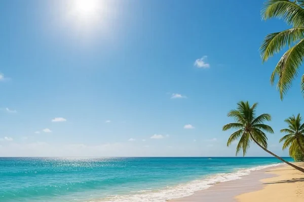 Tropical paradise with golden sand and turquoise water representing top winter sun destinations
