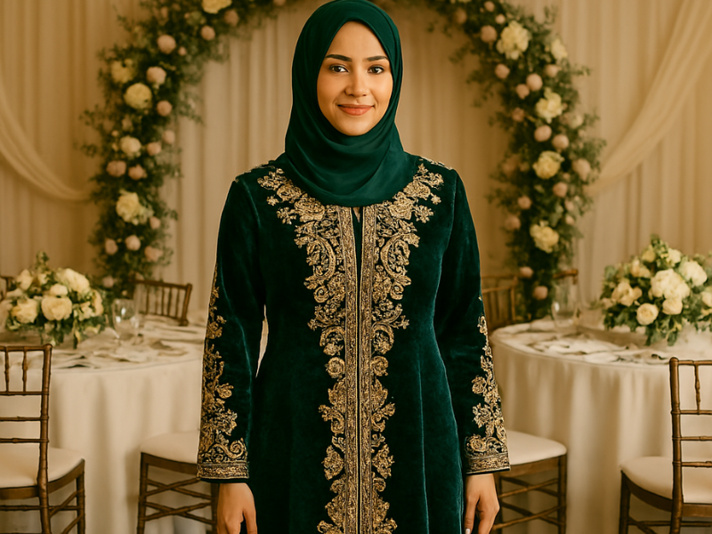 Modest wedding outfits for women with long sleeves and embroidery