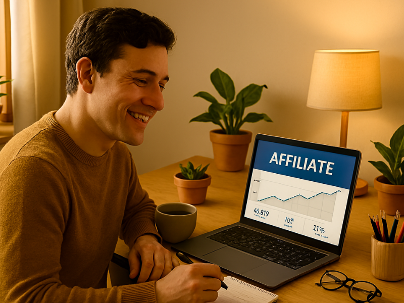 Passive income side hustle jobs from home – person checking affiliate sales dashboard
