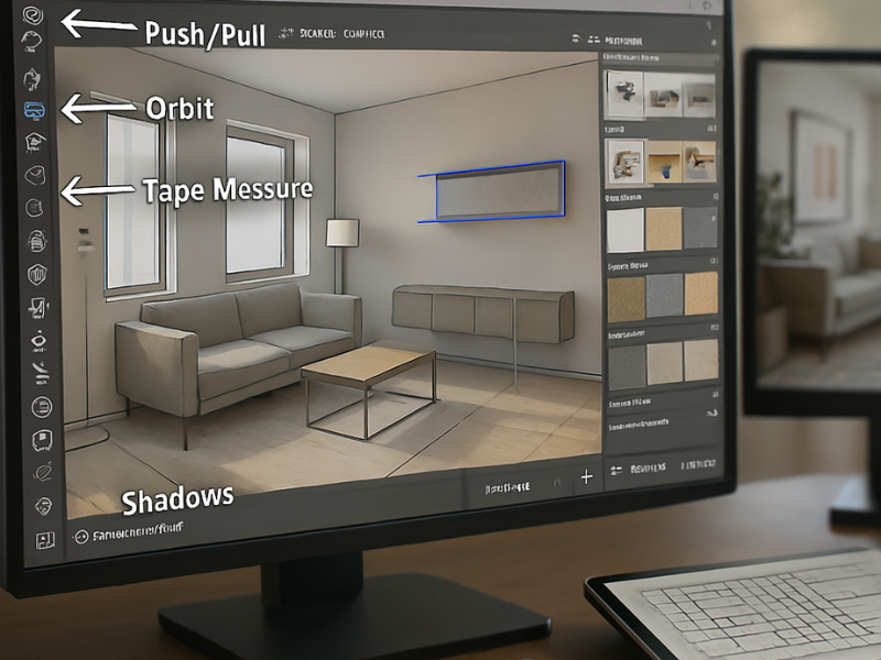 SketchUp interior design software showing advanced 3D modeling tools