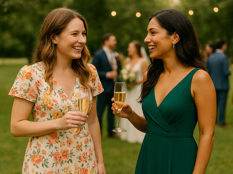 Stylish wedding guest outfits for women in floral and solid colors