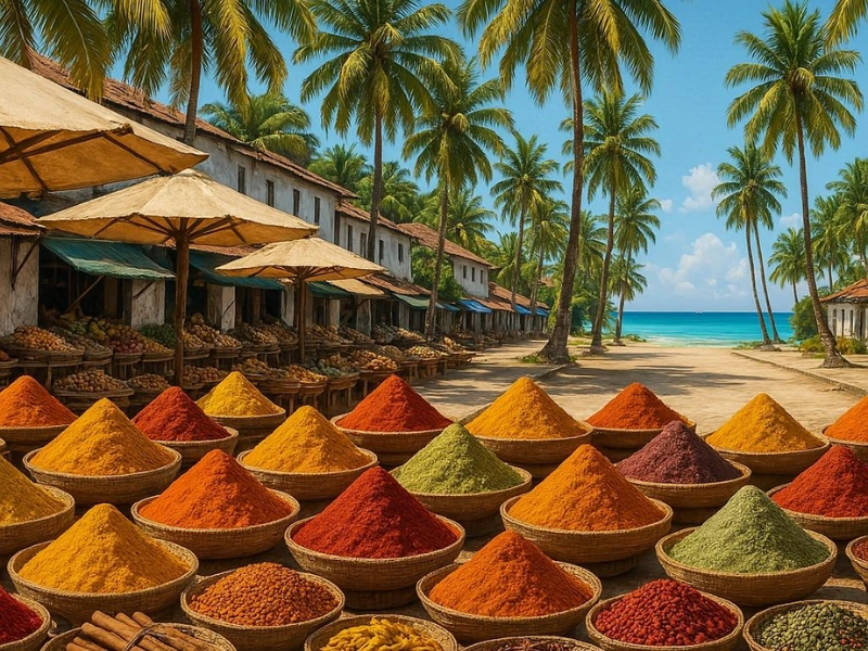 Traditional spice market in Zanzibar, an exotic African winter sun destination
