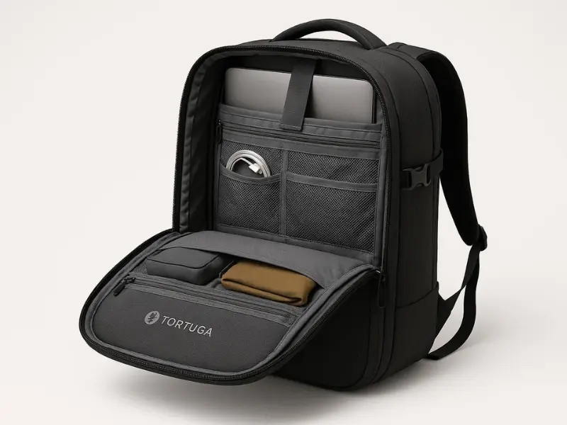 Tortuga Travel Backpack 40L, the best carry-on backpack for international travel for organized travelers.