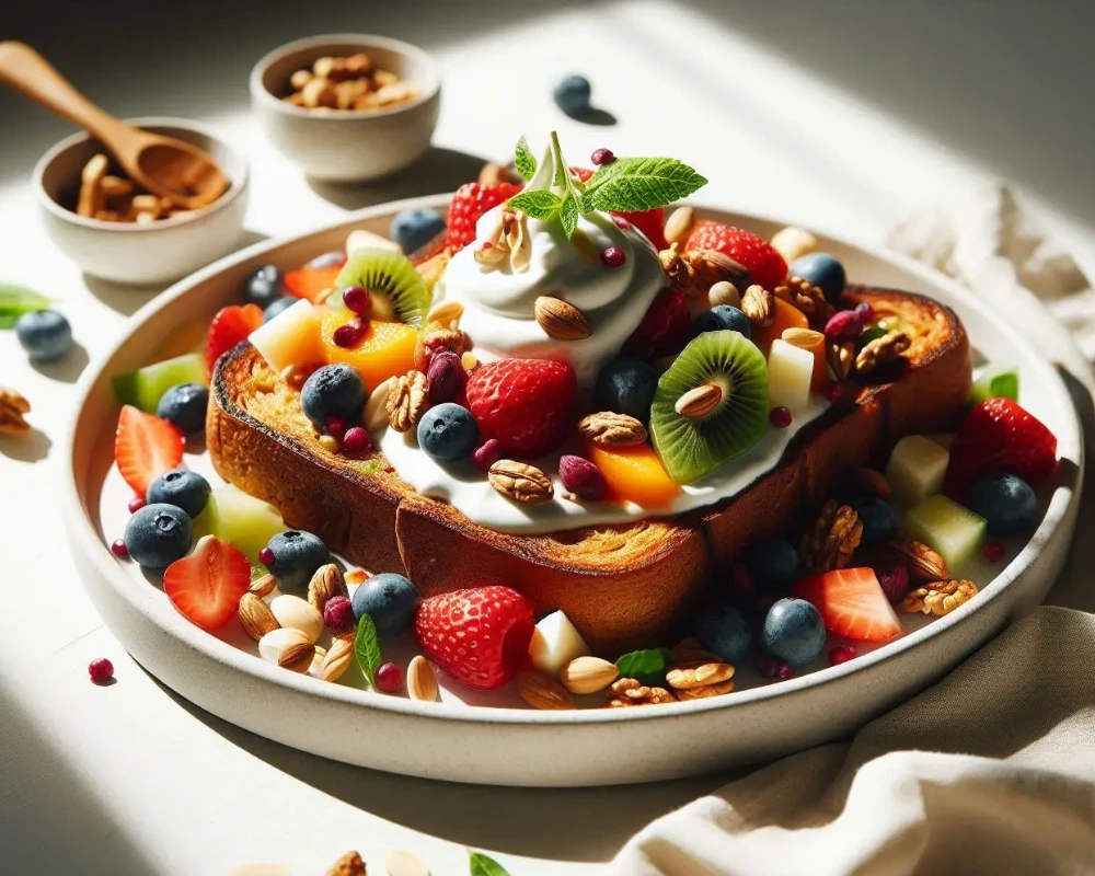 Healthy french toast recipe made with whole grain bread and fresh fruits