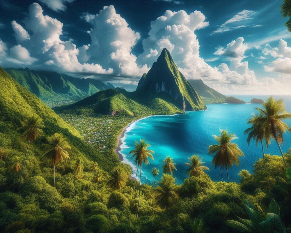 Saint Lucia island with Piton mountains in the Caribbean