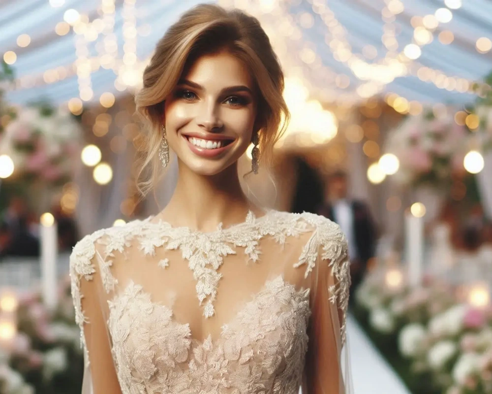 Woman wearing stunning wedding guest Dreses looking confident at a wedding